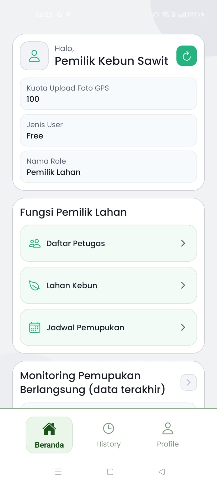 Screenshot aplikasi Ferti Track