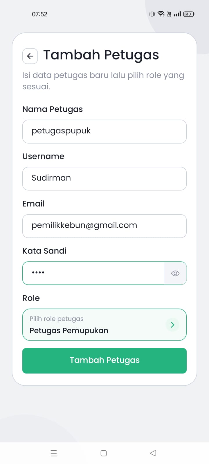 Screenshot aplikasi Ferti Track