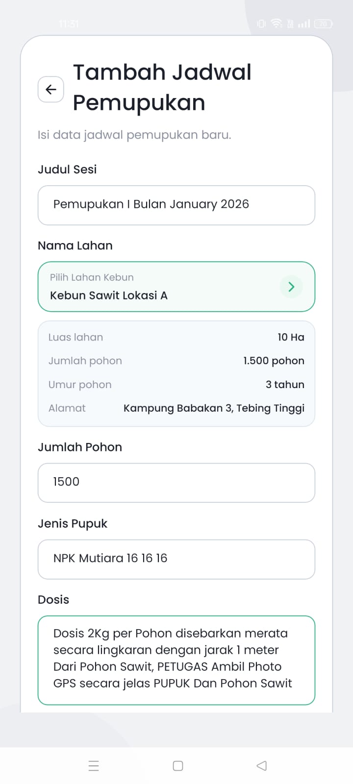 Screenshot aplikasi Ferti Track